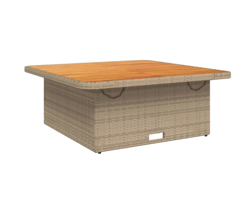 Mesa de jardín madera de acacia y ratán PE beige 110x110x71 cm