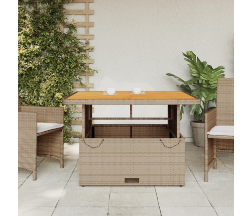 Mesa de jardín madera de acacia y ratán PE beige 110x110x71 cm