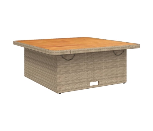 Mesa de jardín madera de acacia y ratán PE beige 110x110x71 cm