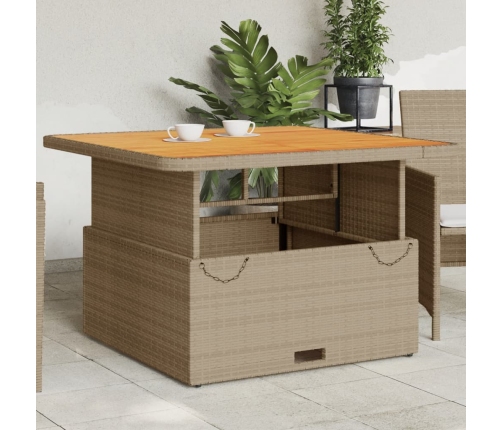 Mesa de jardín madera de acacia y ratán PE beige 110x110x71 cm