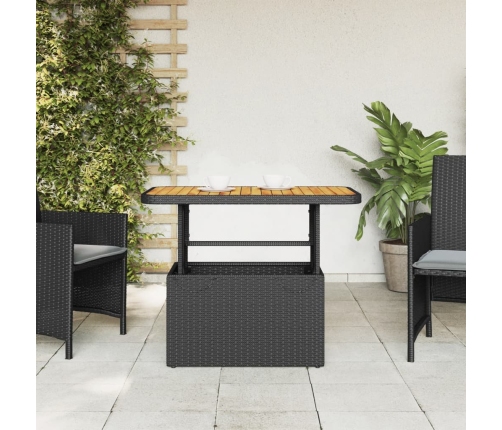 Mesa de jardín madera de acacia y ratán PE negro 90x55x71 cm