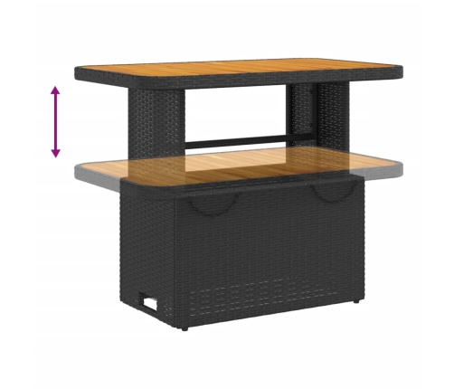 Mesa de jardín madera de acacia y ratán PE negro 90x55x71 cm