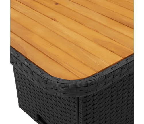 Mesa de jardín madera de acacia y ratán PE negro 90x55x71 cm