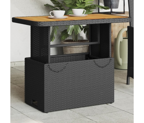 Mesa de jardín madera de acacia y ratán PE negro 90x55x71 cm