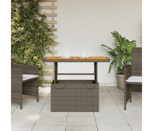 Mesa de jardín ratán sintético y madera acacia gris 90x55x71 cm