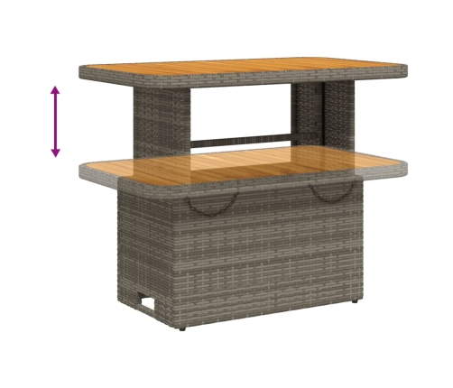 Mesa de jardín ratán sintético y madera acacia gris 90x55x71 cm