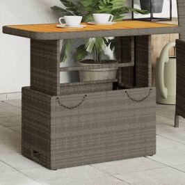 Mesa de jardín ratán sintético y madera acacia gris 90x55x71 cm