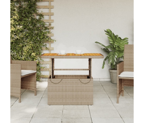 Mesa de jardín ratán sintético madera acacia beige 90x55x71 cm