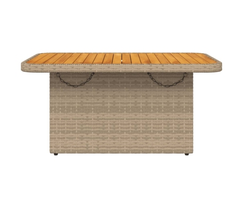 Mesa de jardín ratán sintético madera acacia beige 90x55x71 cm