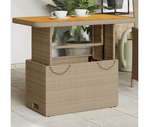 Mesa de jardín ratán sintético madera acacia beige 90x55x71 cm