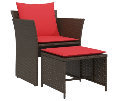 Sillón de jardín con reposapiés ratán sintético marrón