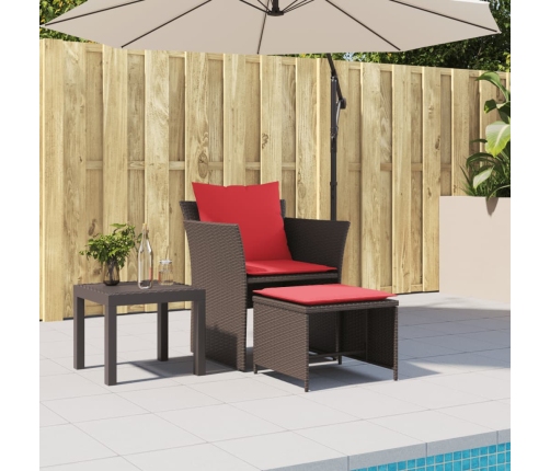 Sillón de jardín con reposapiés ratán sintético marrón