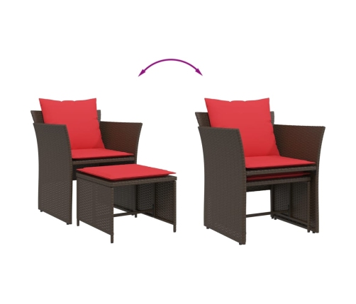 Sillón de jardín con reposapiés ratán sintético marrón