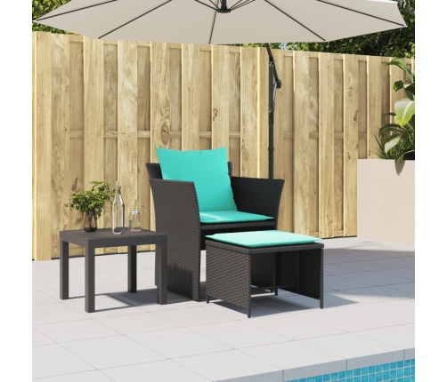 Sillón de jardín con reposapiés ratán sintético negro