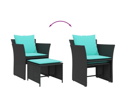 Sillón de jardín con reposapiés ratán sintético negro