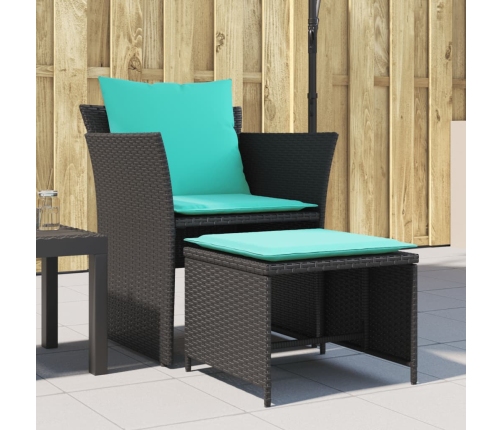 Sillón de jardín con reposapiés ratán sintético negro