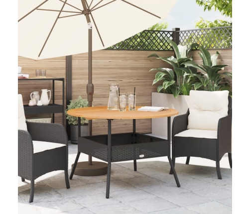 Mesa de jardín superficie madera acacia ratán negro Ø110x71 cm