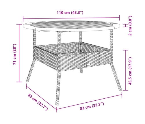 Mesa de jardín superficie madera acacia ratán negro Ø110x71 cm