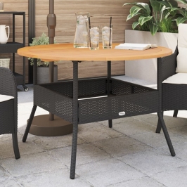 Mesa de jardín superficie madera acacia ratán negro Ø110x71 cm