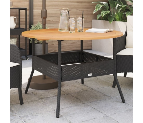 Mesa de jardín superficie madera acacia ratán negro Ø110x71 cm