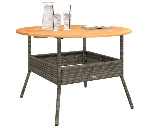 Mesa de jardín superficie de madera ratán PE gris Ø110x71 cm