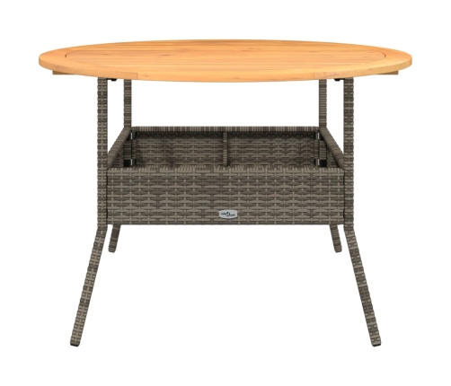 Mesa de jardín superficie de madera ratán PE gris Ø110x71 cm