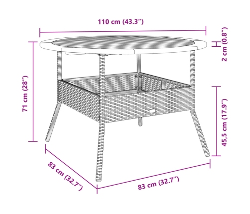 Mesa de jardín superficie de madera ratán PE gris Ø110x71 cm