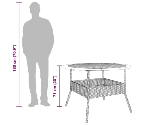 Mesa de jardín superficie de madera ratán PE gris Ø110x71 cm