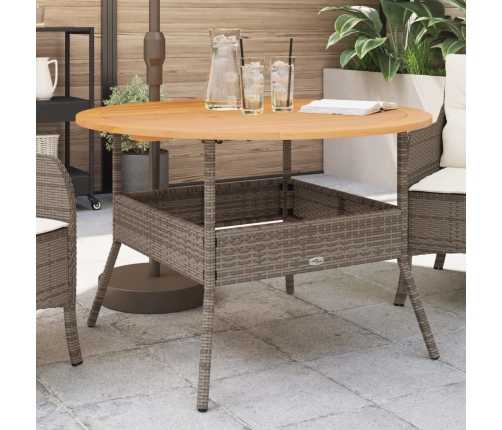 Mesa de jardín superficie de madera ratán PE gris Ø110x71 cm