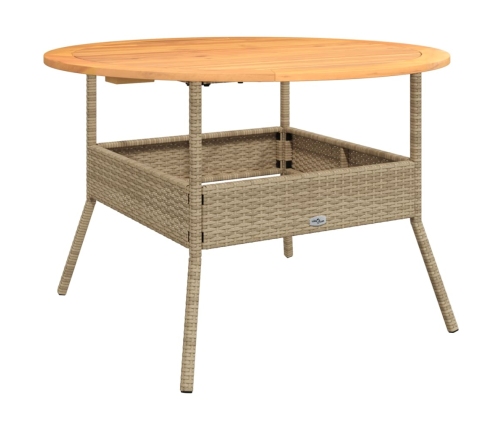 Mesa de jardín superficie de madera ratán PE beige Ø110x71 cm