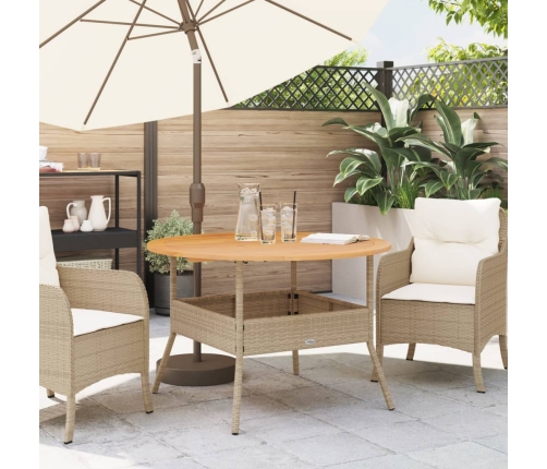 Mesa de jardín superficie de madera ratán PE beige Ø110x71 cm