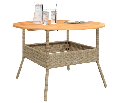 Mesa de jardín superficie de madera ratán PE beige Ø110x71 cm