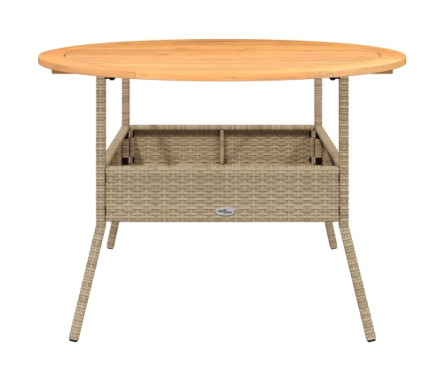 Mesa de jardín superficie de madera ratán PE beige Ø110x71 cm