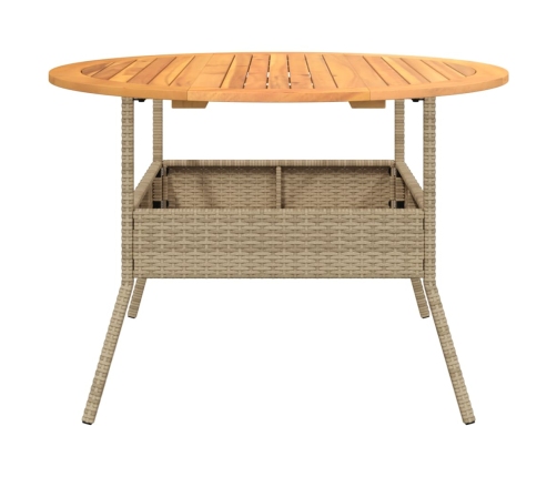 Mesa de jardín superficie de madera ratán PE beige Ø110x71 cm