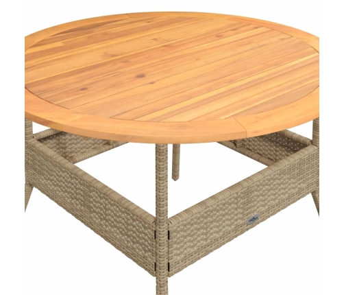 Mesa de jardín superficie de madera ratán PE beige Ø110x71 cm