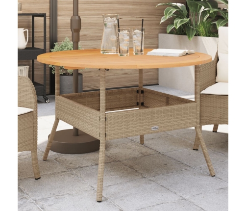 Mesa de jardín superficie de madera ratán PE beige Ø110x71 cm