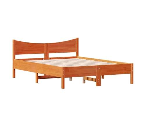 Cama sin colchón madera maciza de pino marrón cera 140x200 cm