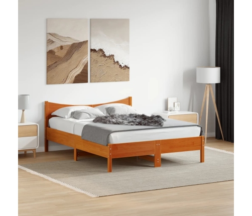 Cama sin colchón madera maciza de pino marrón cera 140x200 cm