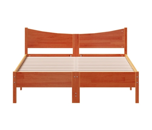 Cama sin colchón madera maciza de pino marrón cera 140x200 cm