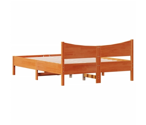 Cama sin colchón madera maciza de pino marrón cera 140x200 cm