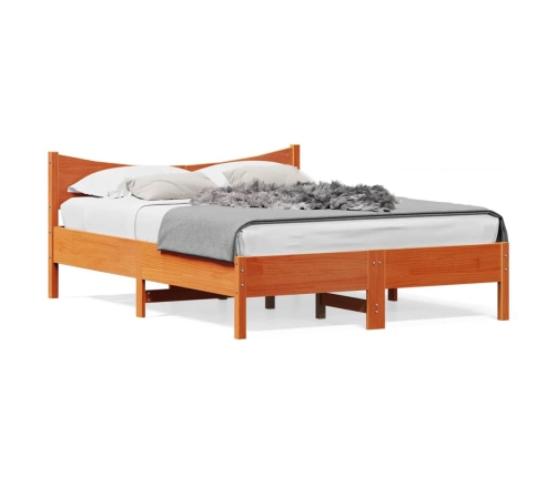 Cama sin colchón madera maciza de pino marrón cera 140x200 cm