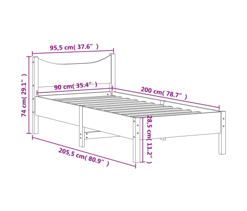 Estructura de cama sin colchón madera de pino blanca 90x200 cm