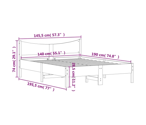 Estructura de cama sin colchón madera maciza de pino 140x190 cm