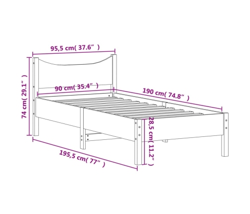 Estructura de cama sin colchón madera maciza blanca 90x190 cm