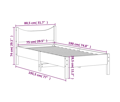 Estructura de cama sin colchón madera maciza blanca 75x190 cm