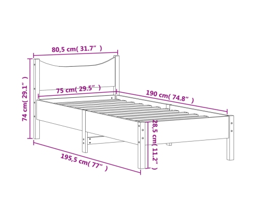 Estructura de cama sin colchón madera maciza marrón 75x190 cm