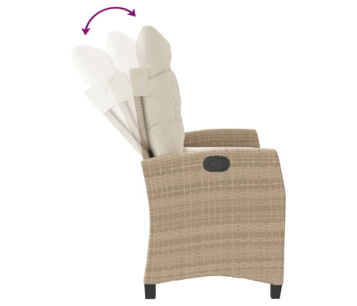 Sillón reclinable de jardín con cojines ratán sintético beige