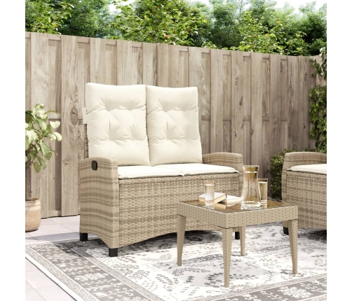 Sillón reclinable de jardín con cojines ratán sintético beige