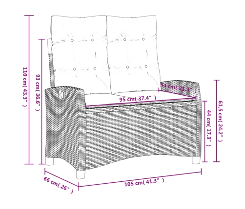 Sillón reclinable de jardín con cojines ratán sintético gris