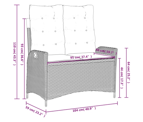 Sillón reclinable de jardín con cojines ratán sintético negro